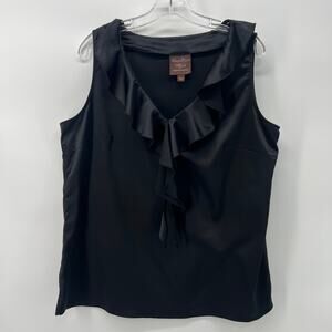 Vintage Y2K Smooth Sleeveless Tank Top Blouse Ruffle Black Shirt Size Large